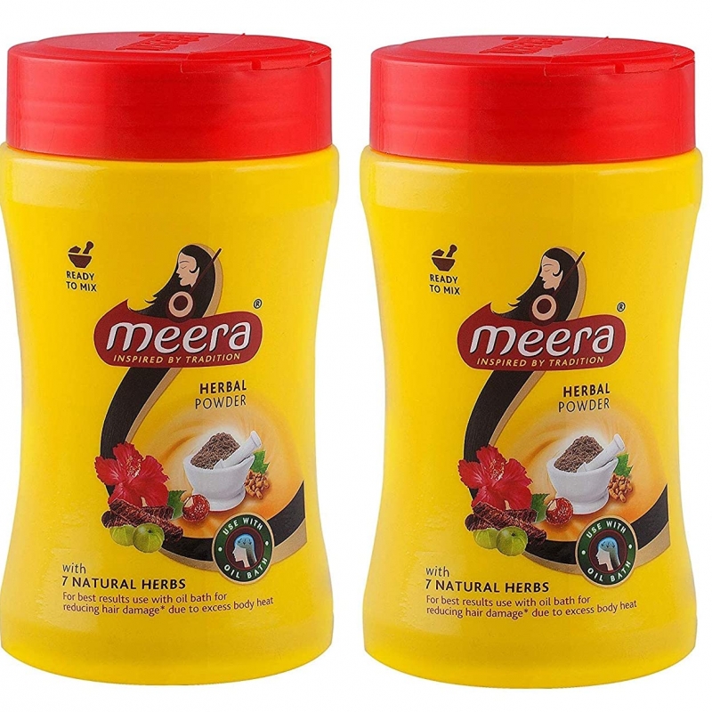 Meera Hair Wash Powder is an aromatic blend of roots, flowers, and leaves from seven natural herbs.